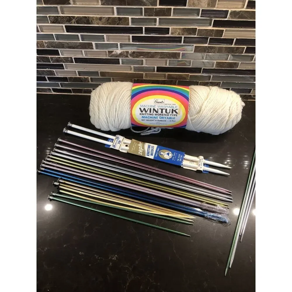 Vintage Bundle‎ BOYE Zephr Aluminum & Plastic Knitting Needles + Grants Wintuk